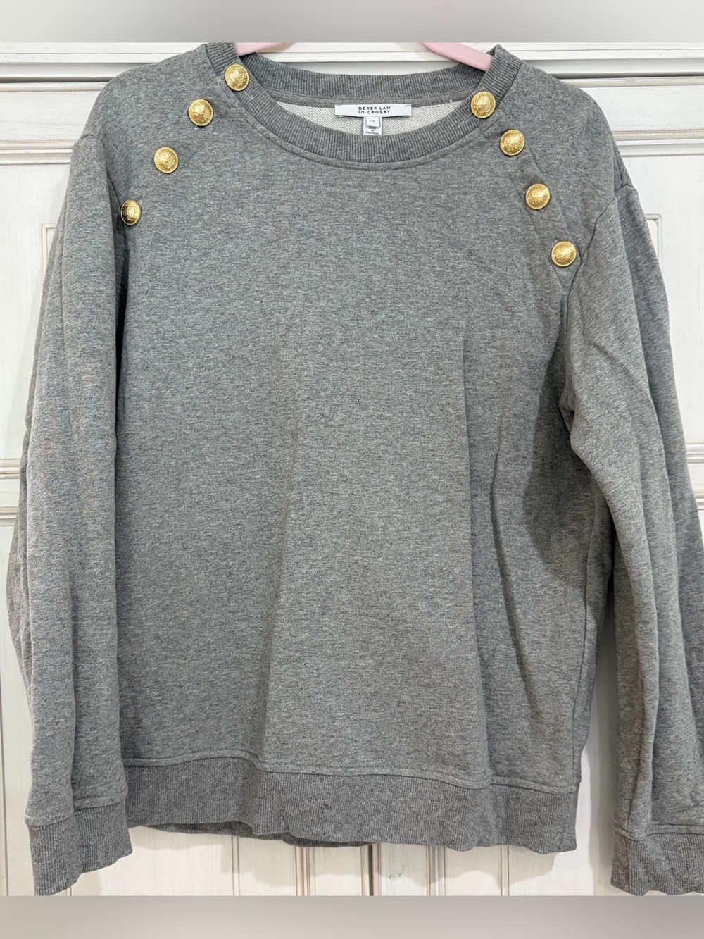 PRELOVED SZ L Derek Lam Gray Crewneck Sweater with Gold Button Accents